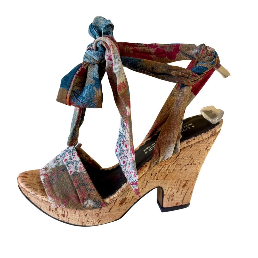 Donald Pliner Couture Hand Carved Cork Leather Platform Shoe New Silk Scarf $250